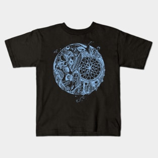 Light Blue Skull and Dreamcatcher Circle Kids T-Shirt